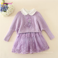 Primavera Crianças Meninas De Malha Camisola Vestidos Baby girl tulle lace TUTU Inverno princesa jumper pullover